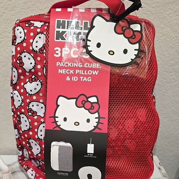 Hello Kitty 3-PC Packing Cube, Neck Pillow, & ID Tag Travel Set- Red - Picture 2 of 7